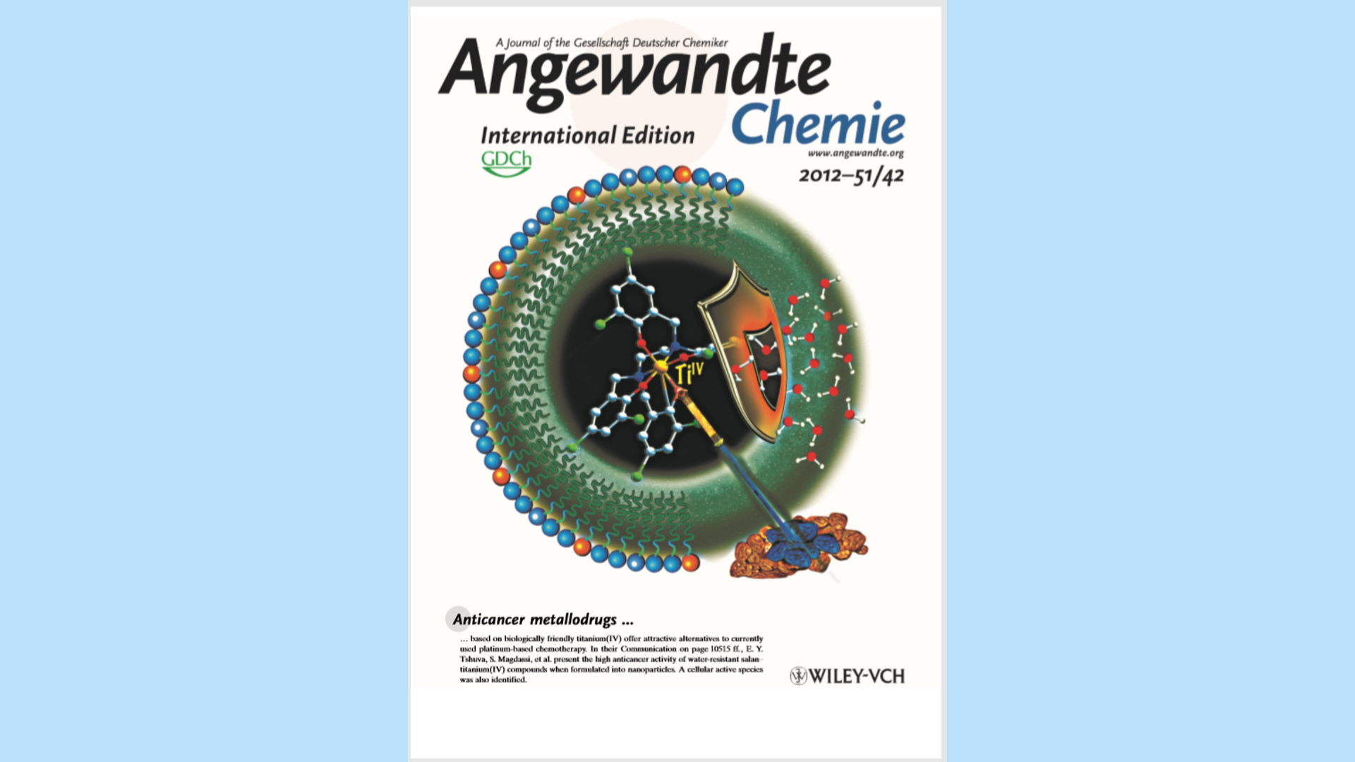 Angewandte Chemie cover, highly stable cytotoxic Titanium complexes in nano formulations