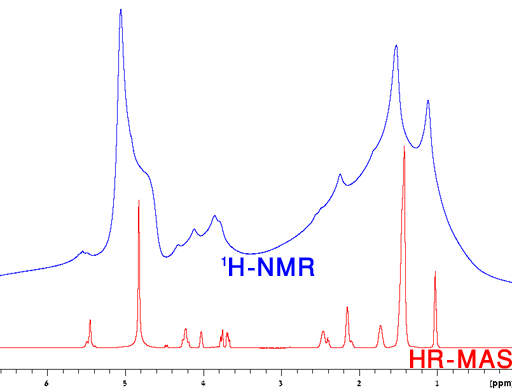 השוואה בין ספקטרום תמג פרוטון רגיל ו-HR-MAS של גביש נוזלי