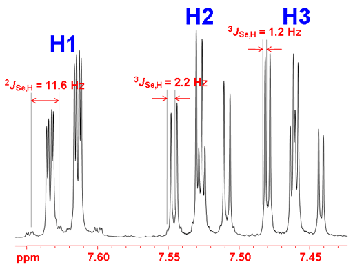 Selenium coupled proton spectrum of selenoxanthenone