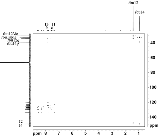 HMBC spectrum of
                12,14-ditbutylbenzo[g]chrysene